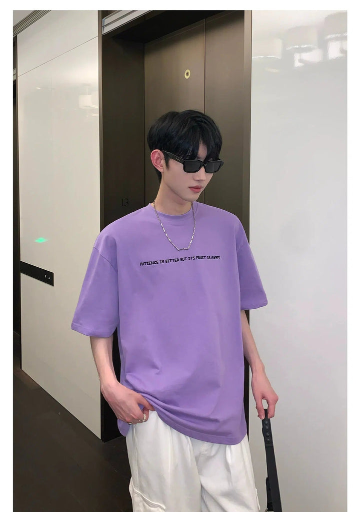 Letter Embroidered Round Neck T-shirt