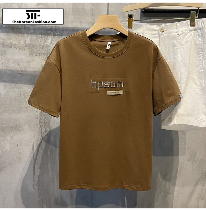 Letter Embroidery Drop Shoulder Sleeve T-shirt