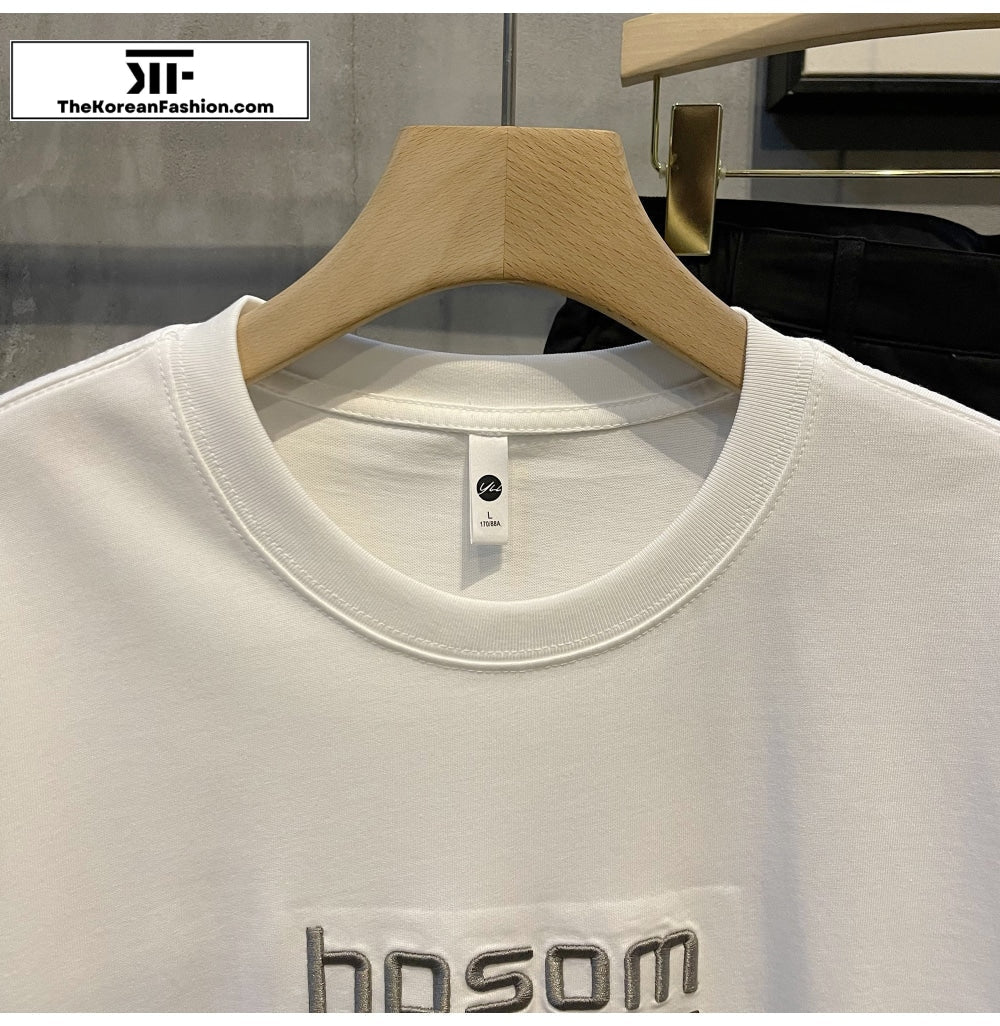Letter Embroidery Drop Shoulder Sleeve T-shirt