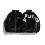 Letter Embroidery Plush Stand Collar Jacket