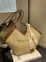 Letter Embroidery Woven Handbag