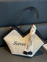 Letter Embroidery Woven Handbag