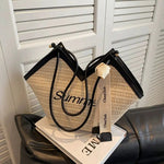 Letter Embroidery Woven Handbag