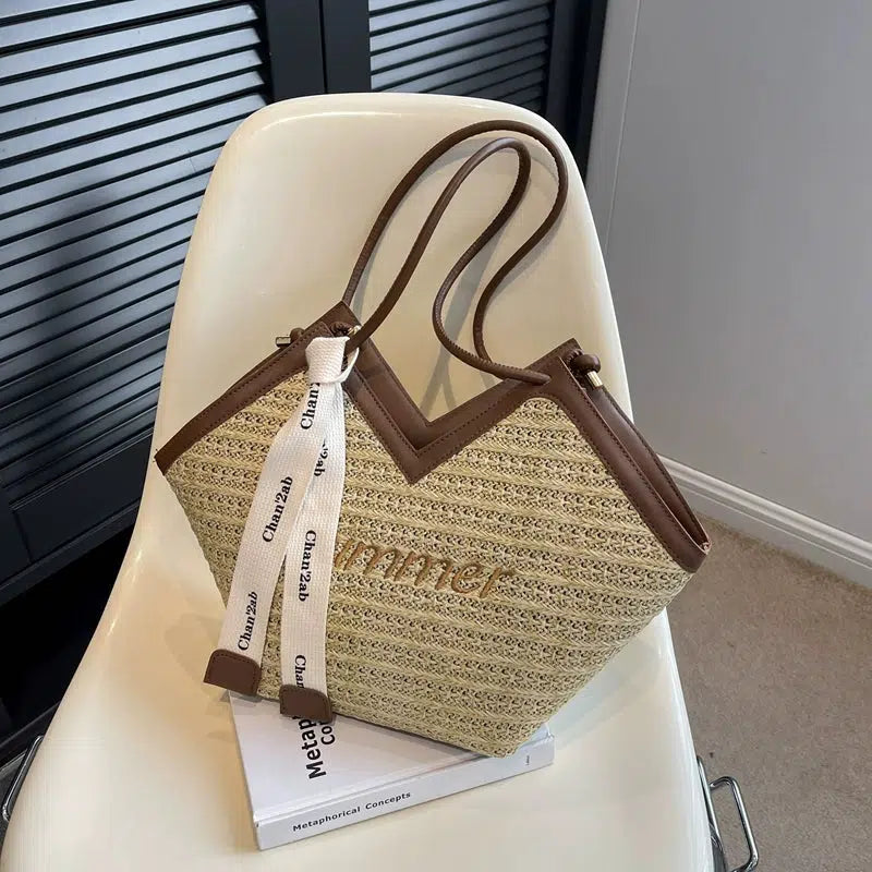 Letter Embroidery Woven Handbag