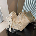 Letter Embroidery Woven Handbag