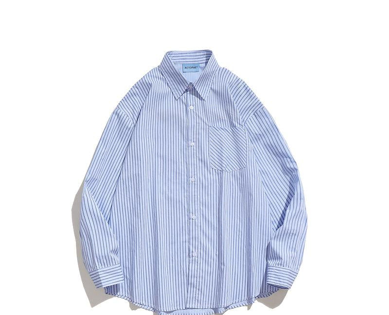 Letter Flocking Blue Striped Shirt