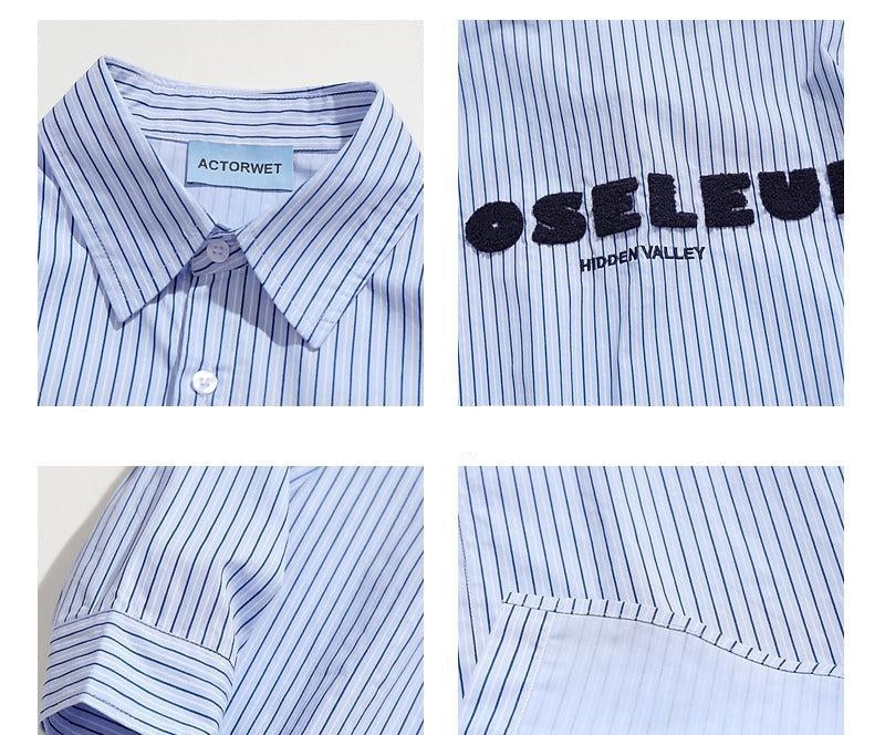 Letter Flocking Blue Striped Shirt