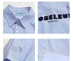 Letter Flocking Blue Striped Shirt