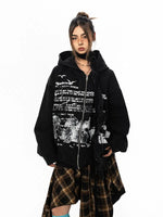Letter Hooded Sweatshirt Washed Jacket
