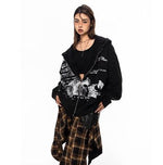 Letter Hooded Sweatshirt Washed Jacket