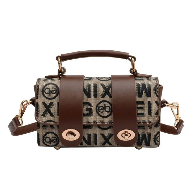 Letter Print Metal Buckle Satchel Handbag
