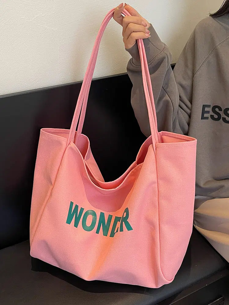 Letter Print Oversized Canvas Tote Bag
