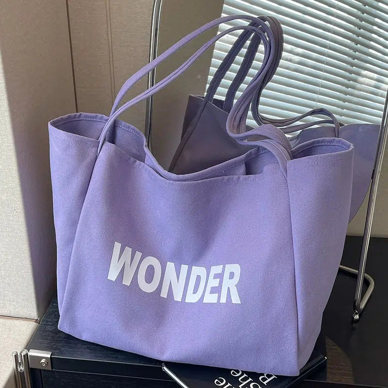 Letter Print Oversized Canvas Tote Bag