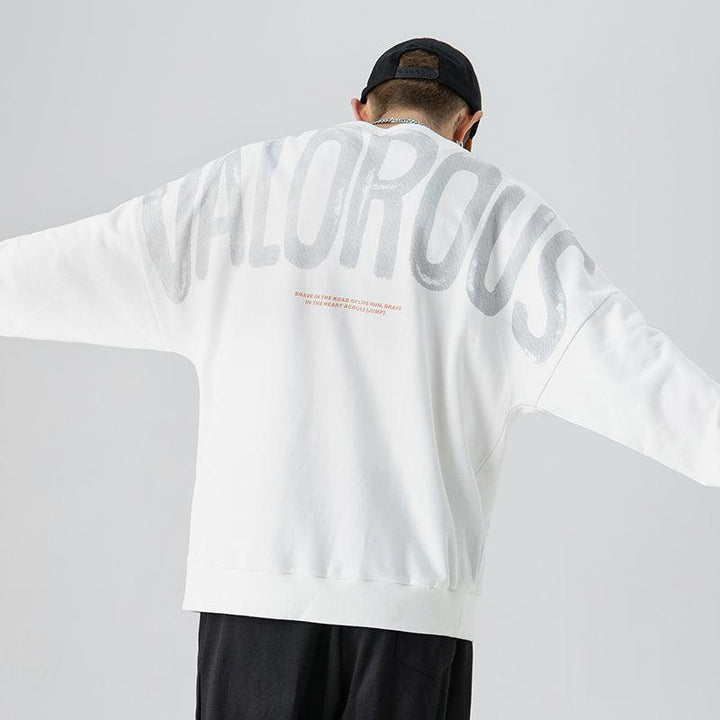 Letter Print Round Neck Fleece Pullover