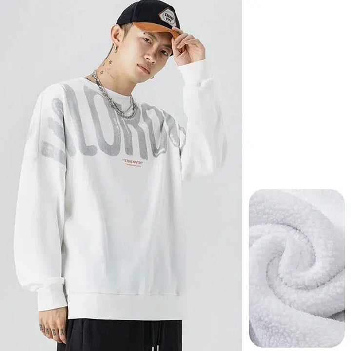 Letter Print Round Neck Fleece Pullover