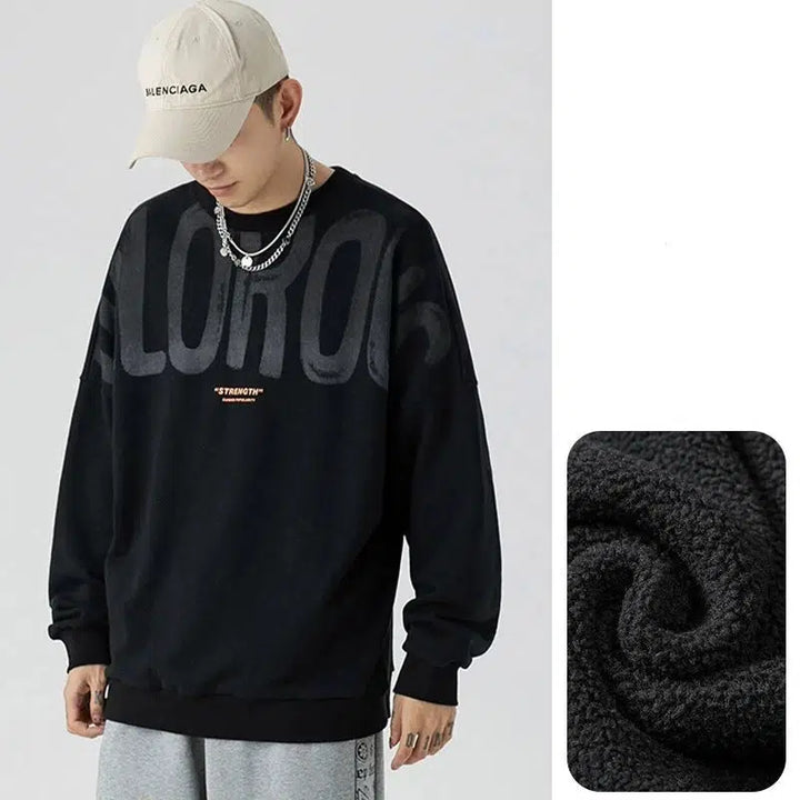 Letter Print Round Neck Fleece Pullover