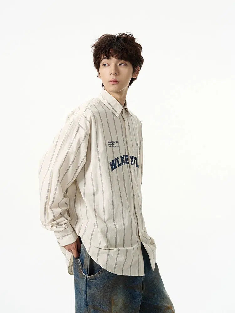 Letter Print Striped Long-sleeved Shirt