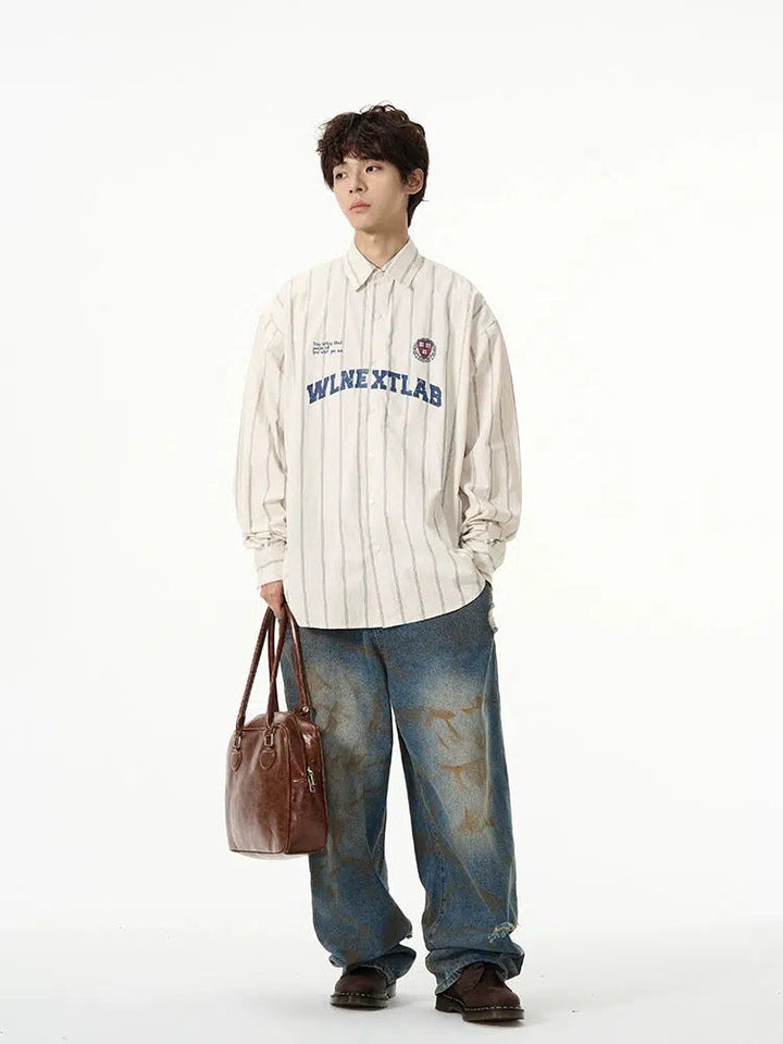 Letter Print Striped Long-sleeved Shirt