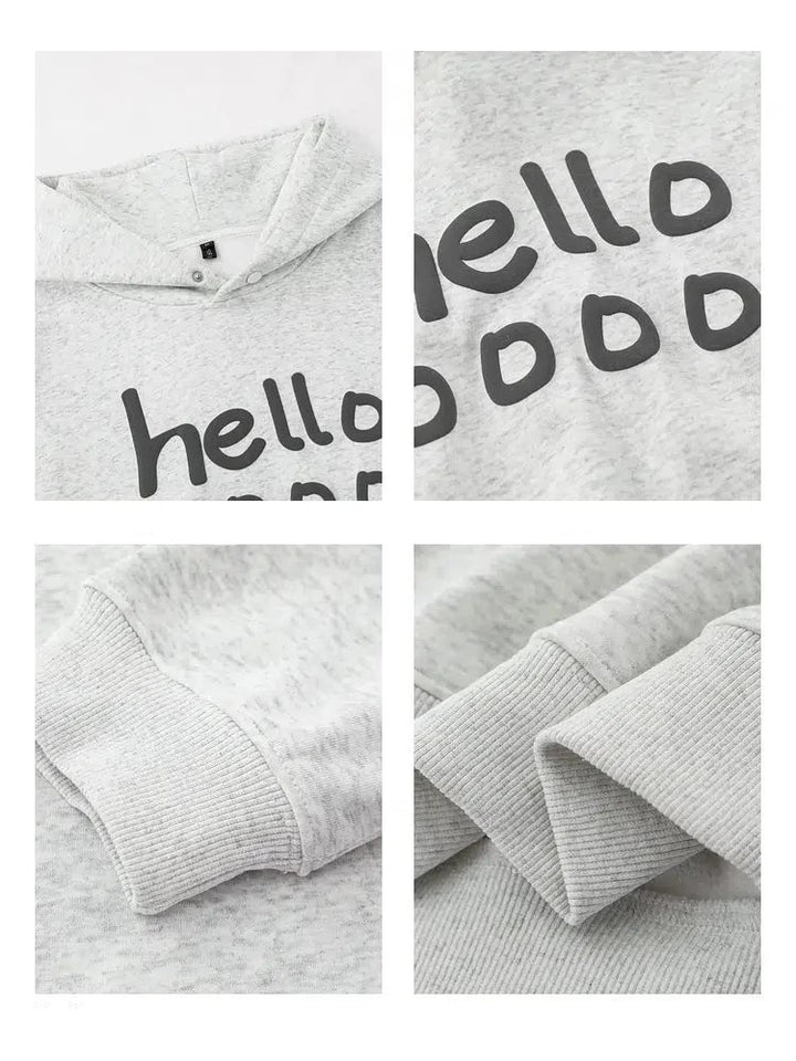 Letter Printed Fleece Hooded Sweatshirt