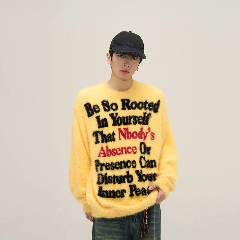 Letter Printed Furry Sweater