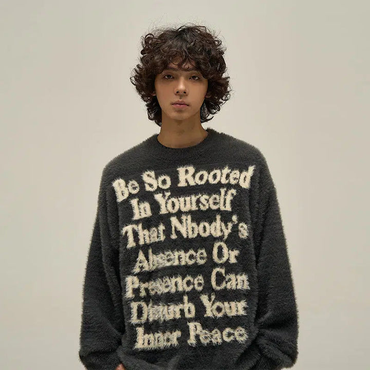 Letter Printed Furry Sweater