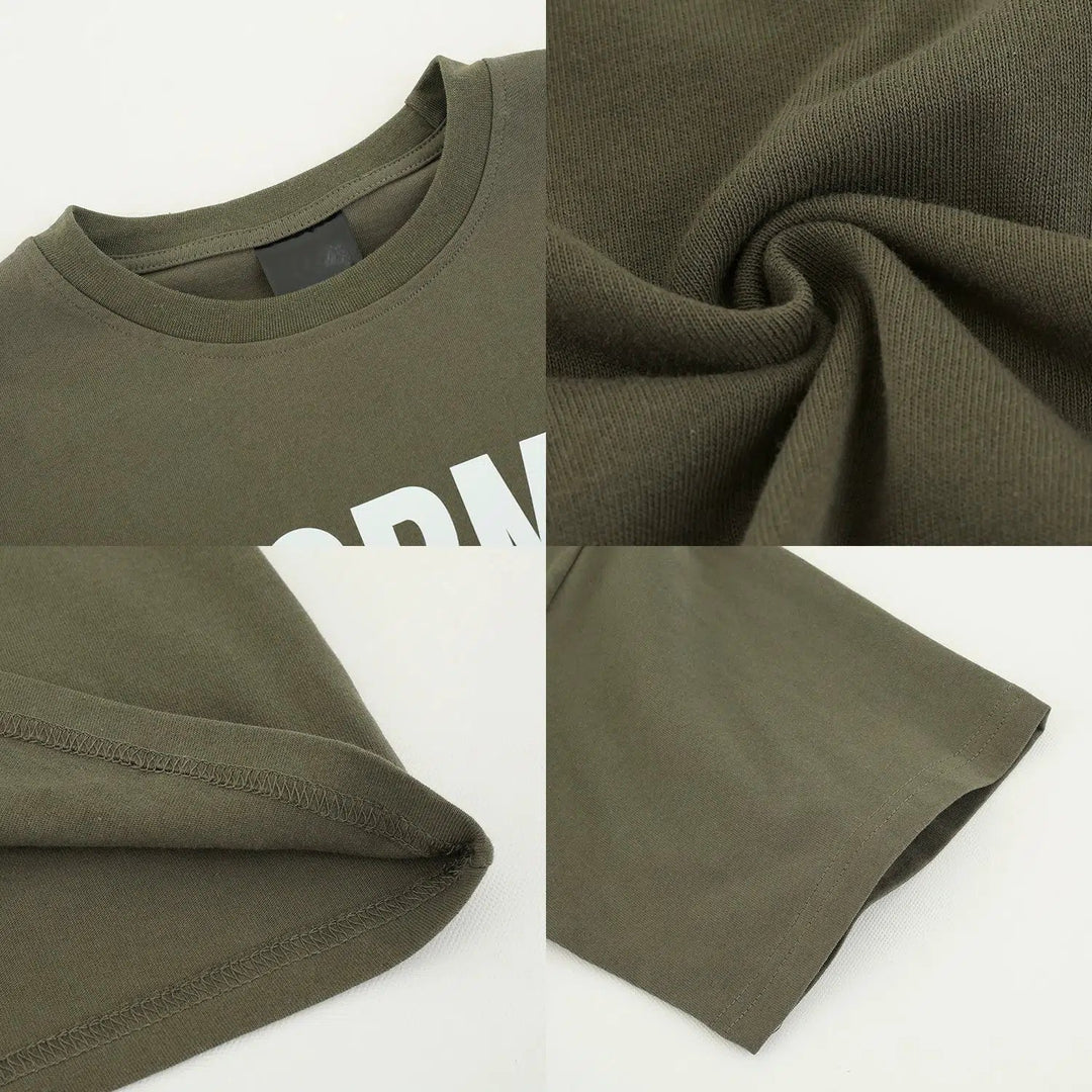 Letter Printed Green Short-Sleeved T-Shirt