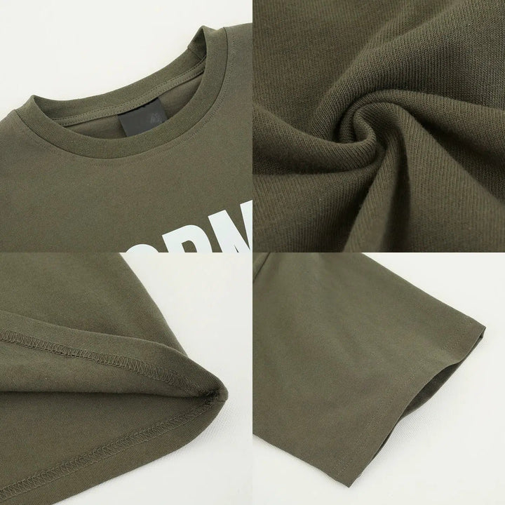 Letter Printed Green Short-Sleeved T-Shirt