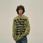 Letter Printed Round Neck Mink Fur Sweater