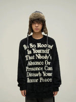 Letter Printed Round Neck Mink Fur Sweater