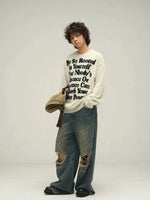 Letter Printed Round Neck Mink Fur Sweater