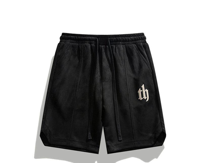 Letter Printing Suede Drawstring Shorts