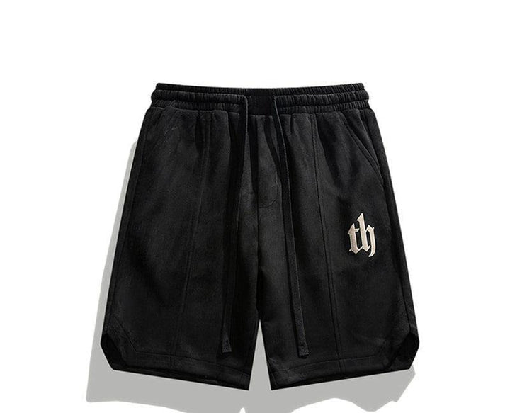 Letter Printing Suede Drawstring Shorts