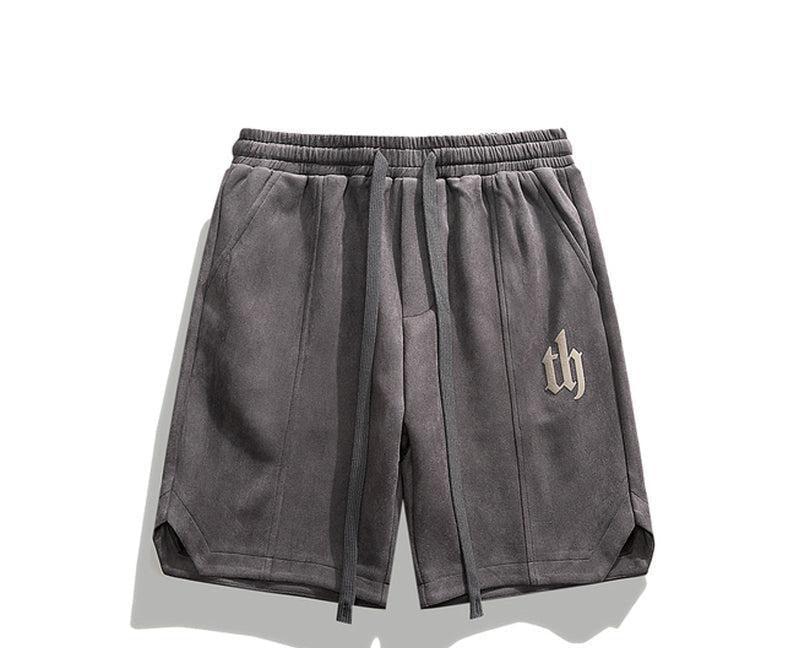 Letter Printing Suede Drawstring Shorts