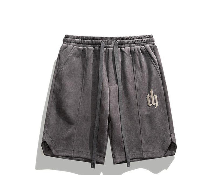 Letter Printing Suede Drawstring Shorts