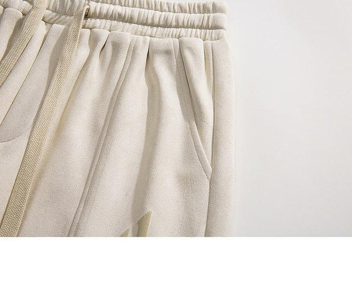 Letter Printing Suede Drawstring Shorts