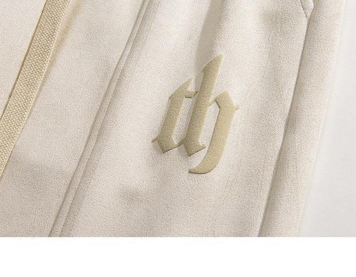 Letter Printing Suede Drawstring Shorts