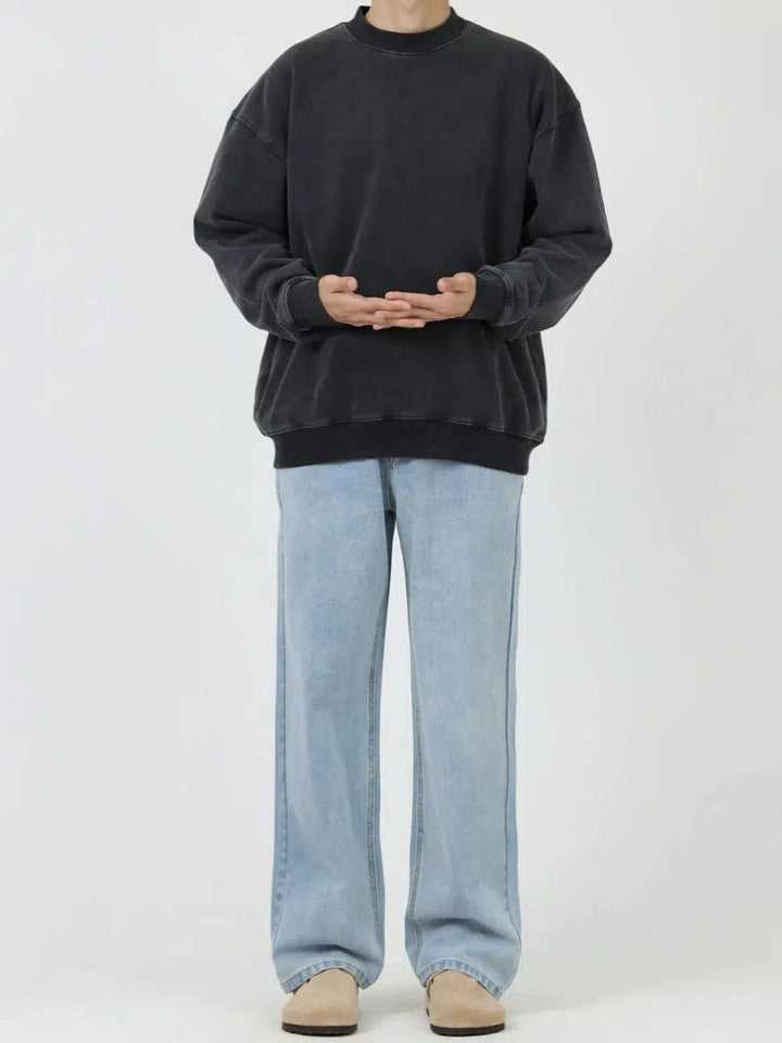 Light Blue Basic Straight-leg Jeans