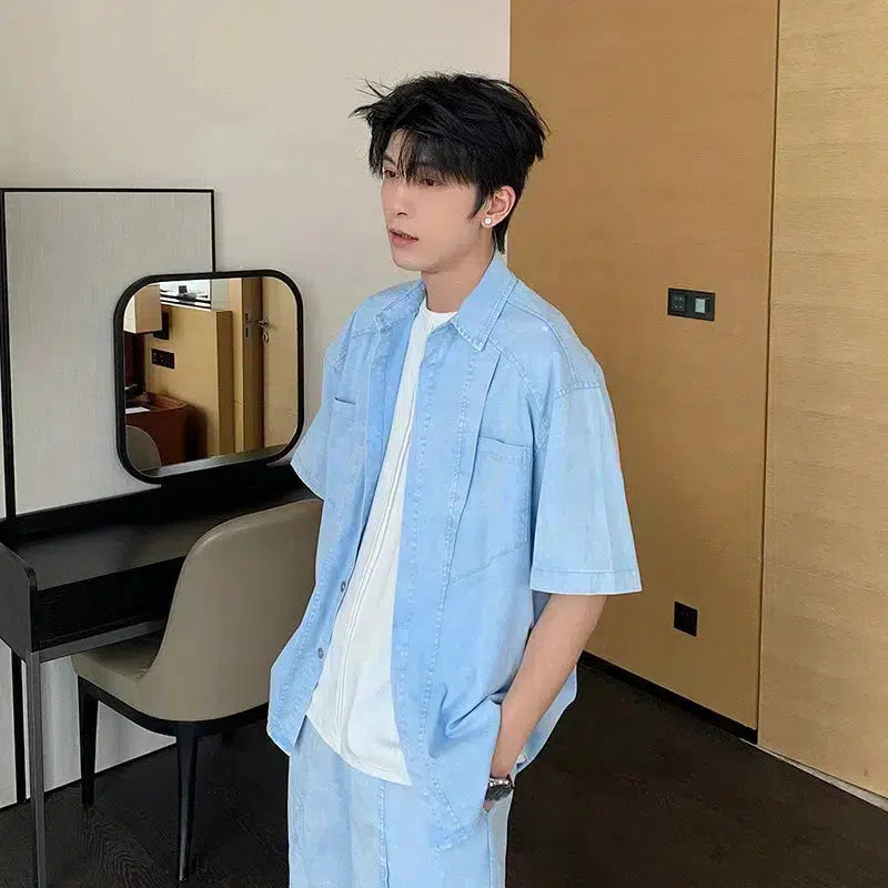 Light Blue Denim Shirt & Shorts