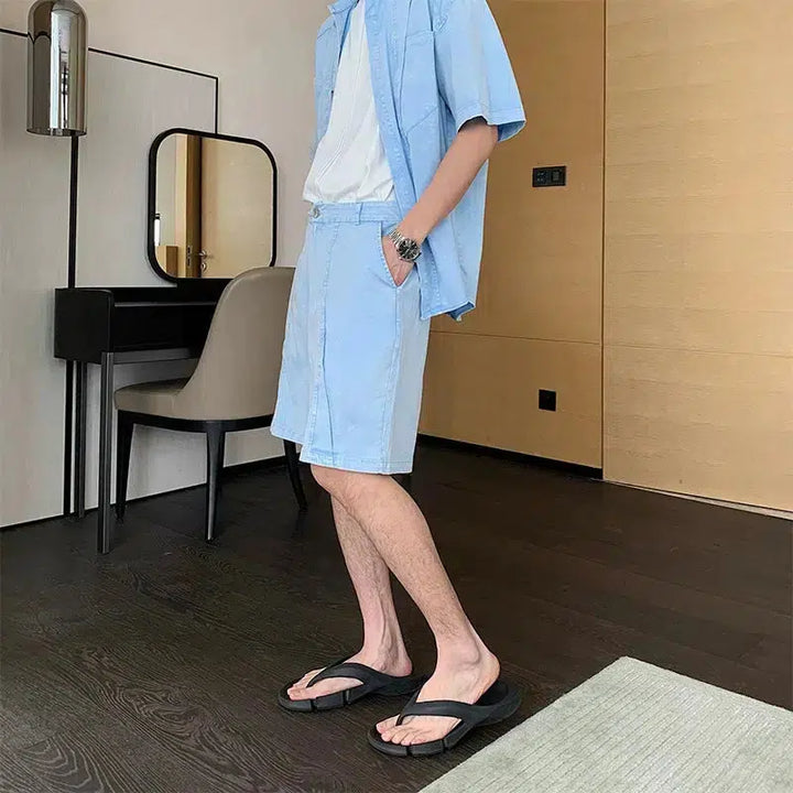 Light Blue Denim Shirt & Shorts