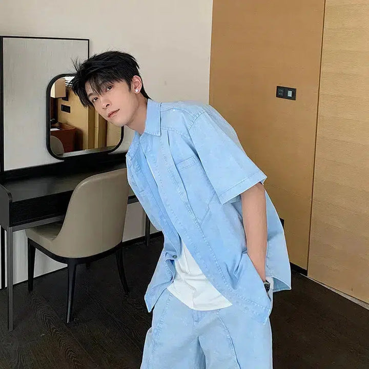 Light Blue Denim Shirt & Shorts