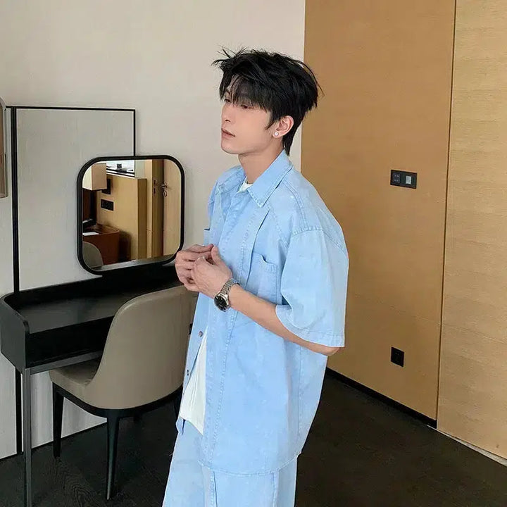 Light Blue Denim Shirt & Shorts