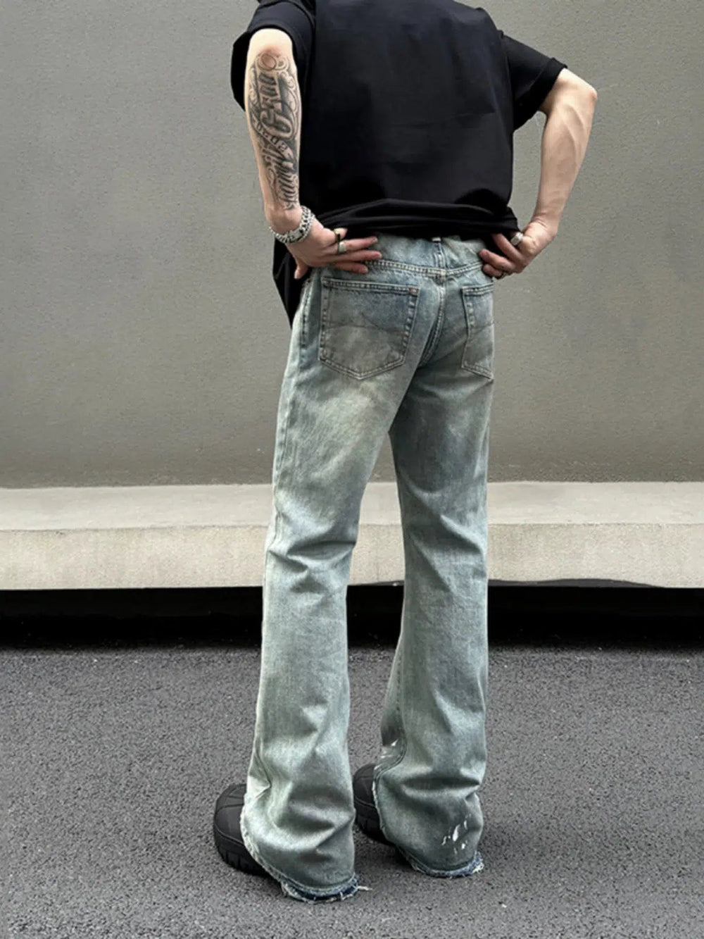 Light Blue Splash-ink Straight-leg Jeans