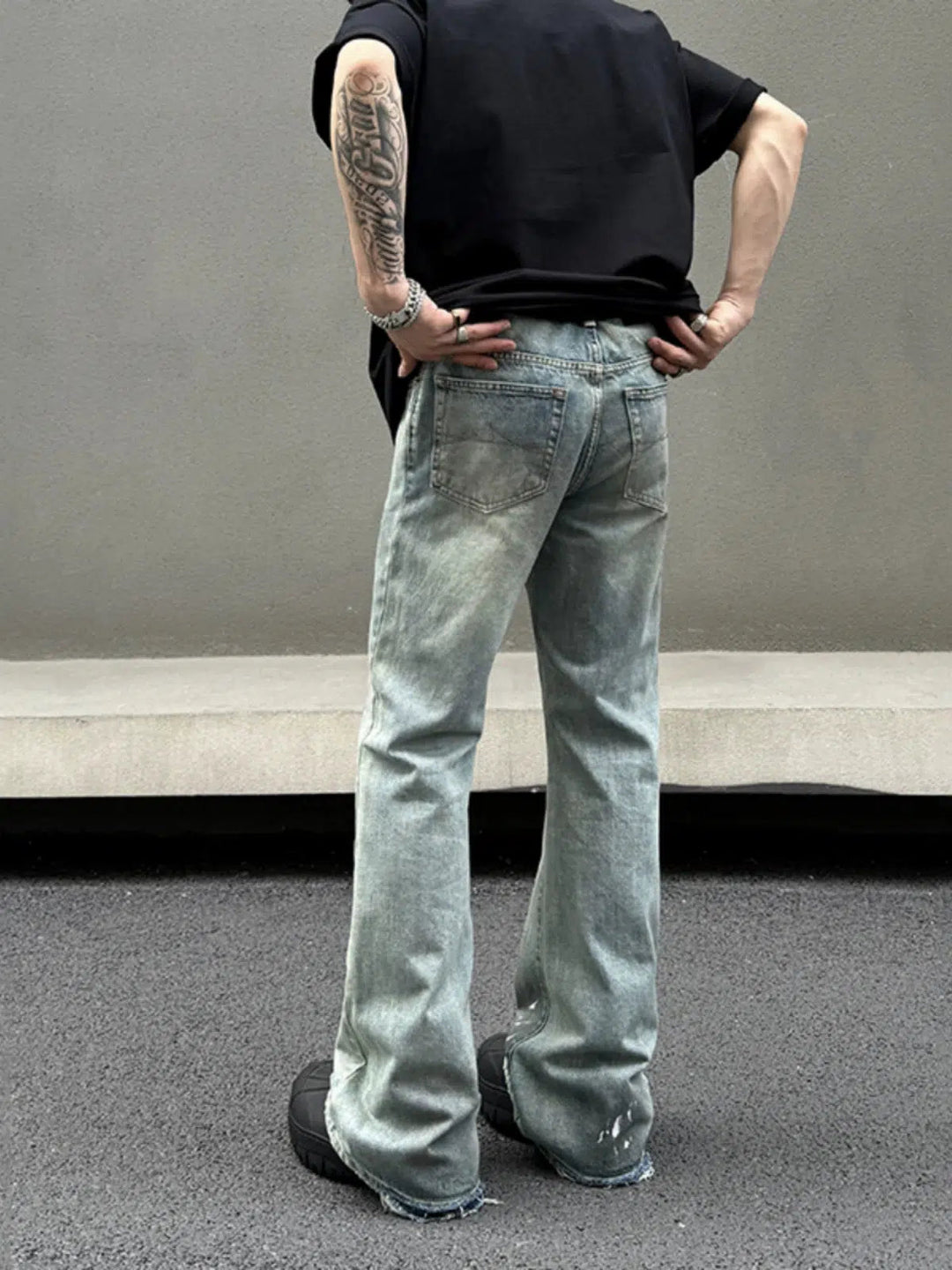 Light Blue Splash-ink Straight-leg Jeans