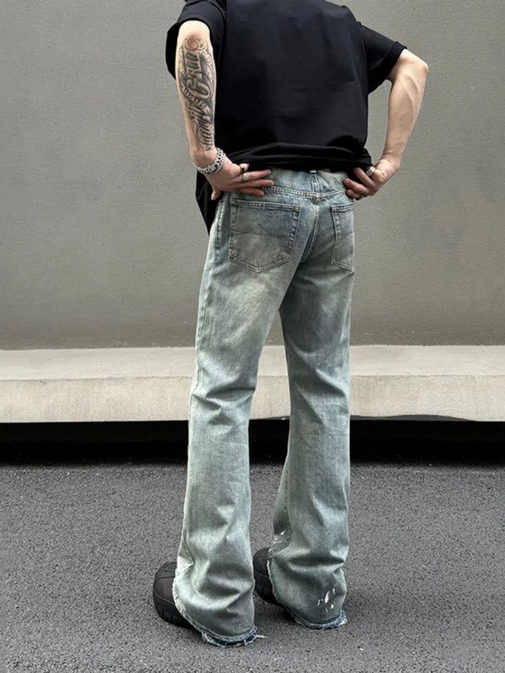 Light Blue Splash-ink Straight-leg Jeans