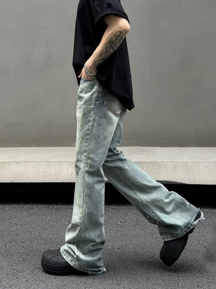 Light Blue Splash-ink Straight-leg Jeans