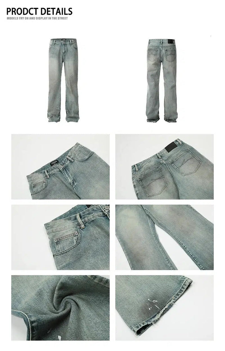Light Blue Splash-ink Straight-leg Jeans