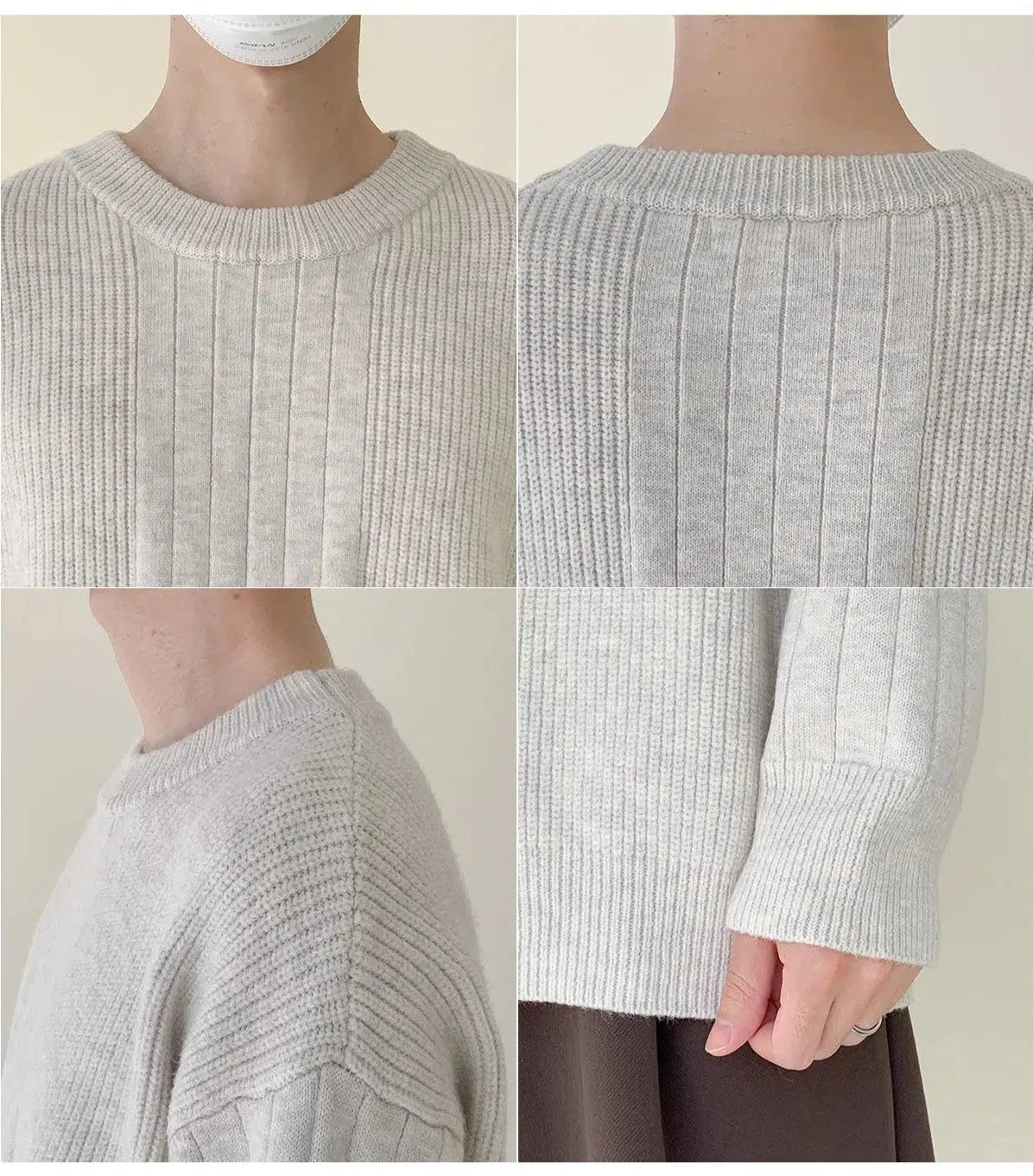 Light Gray Drape Crew Neck Sweater
