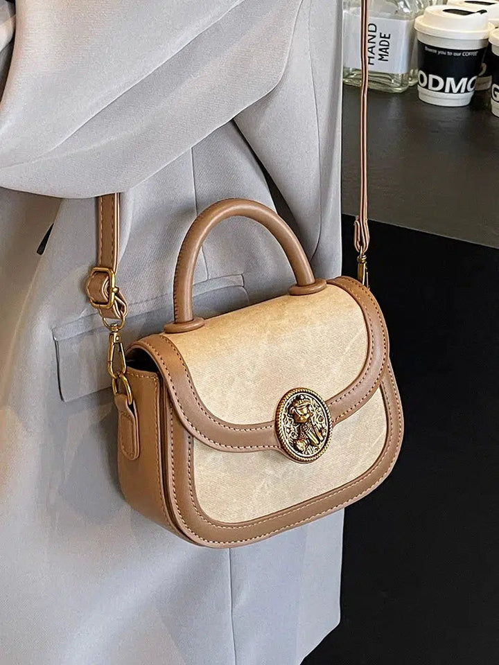 Lion Emblem Leather Crossbody Handbag