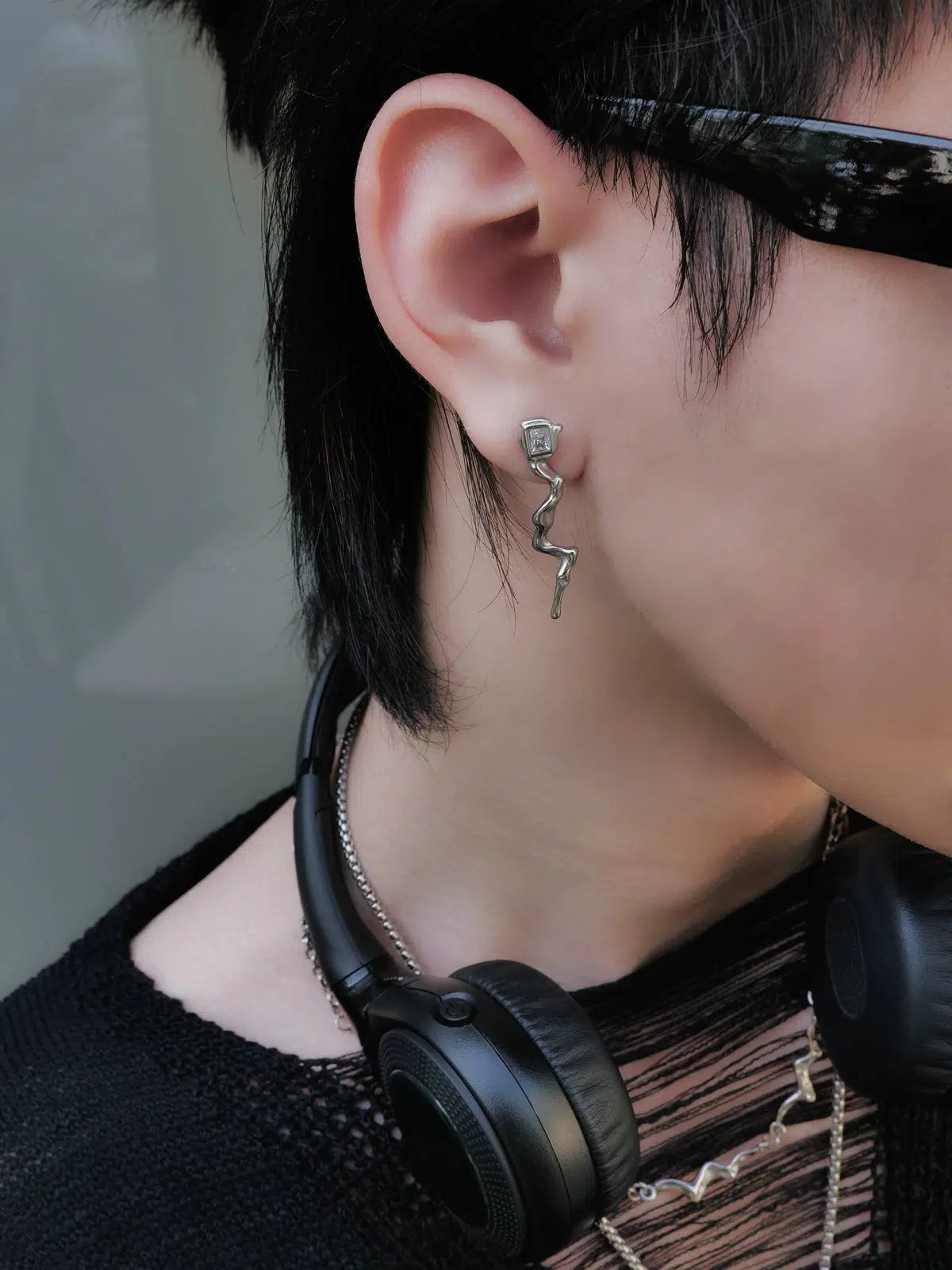 Liquid Metal Silver Snake Zircon Earrings