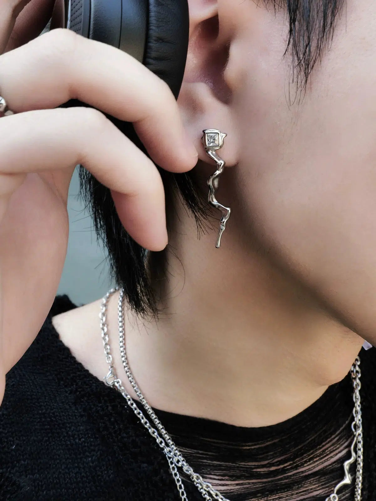 Liquid Metal Silver Snake Zircon Earrings